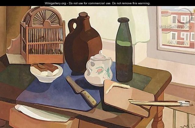 A Still Life With Bottles, Bread And Brushes - Hans Van Mastenbroek