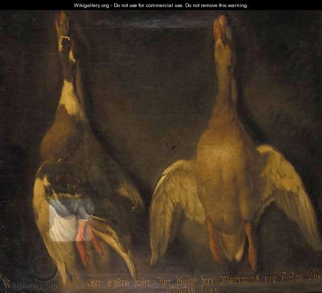A Still Life Of Two Hung Ducks - Heinrich Lihl