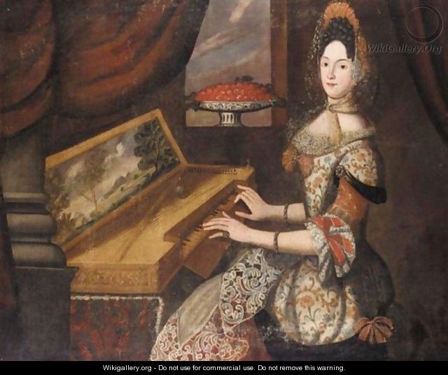 An Interior With A Young Lady Playing A Spinnet - North-Italian School