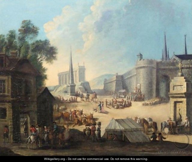 A Capriccio Scene With A Shop In The Foreground And A Market Before Town Walls - (after) Gherardo Poli