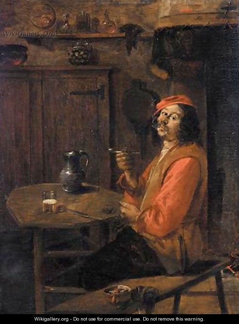 An Interior With A Boor Drinking And Smoking - Abraham Diepraam