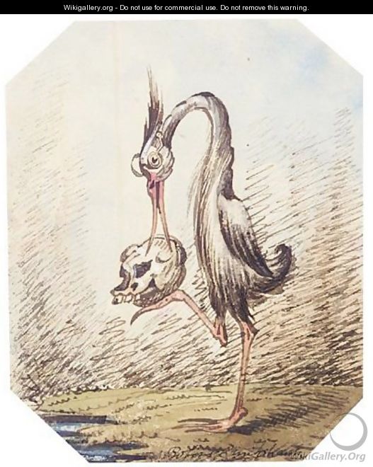 A stork with a skull - Isaac Robert Cruikshank