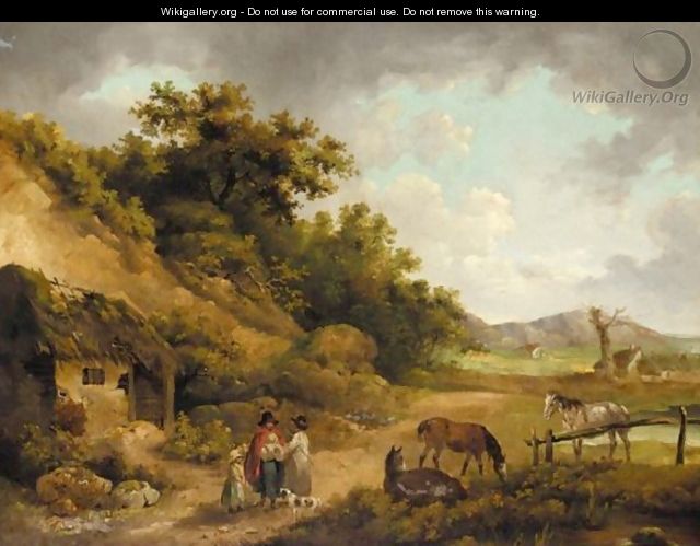 Peasants Talking Outside A Ruined Cottage In A Landscape By The Coast - (after) George Morland