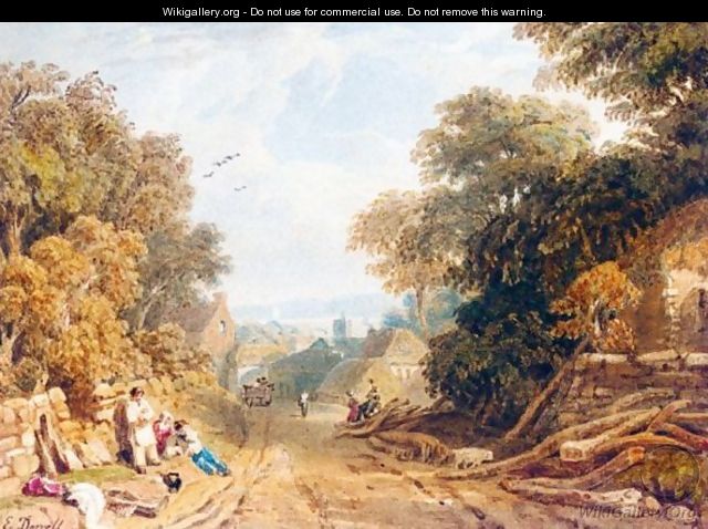 Village Scene, Devonshire - Edmund Dorrell