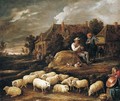 A Shepherd Tending His Sheep And Conversing With A Traveller At The Edge Of A Village, A Boy Collecting Water In The Foreground - David The Younger Teniers