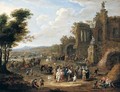 A River Landscape With Orientals And Locals Conversing Before A Set Of Ruins - Mathys Schoevaerdts