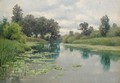 River Scene With Waterlilies - Continental School