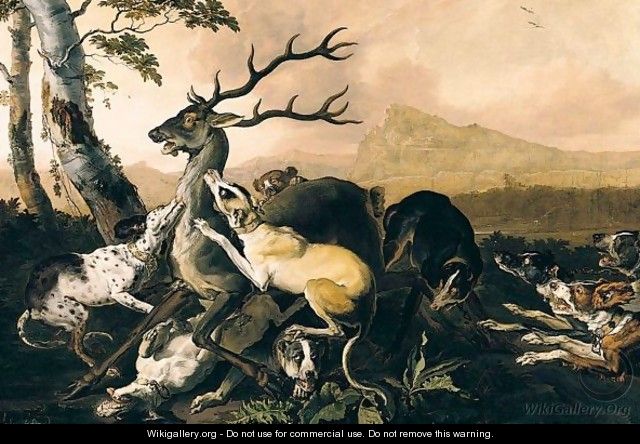 Hounds Attacking A Stag - Abraham Danielsz Hondius