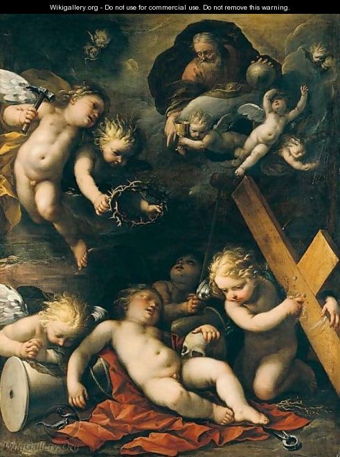 The Sleeping Christ Child, God The Father, And Putti With The Instruments Of The Passion - Carlo Francesco Nuvolone