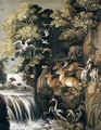 A River Landscape With Deer, Elephants, Lions, Goats And Other Animals And Birds Beside A Waterfall - (after) Roelandt Jacobsz Savery