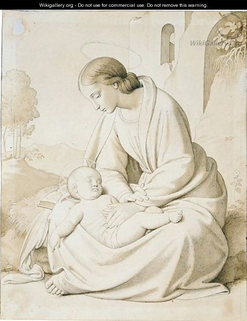 The Madonna And Child In A Landscape - Johann Friedrich Overbeck
