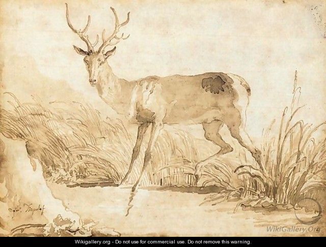 A Stag By A Riverbank - Giovanni Domenico Tiepolo