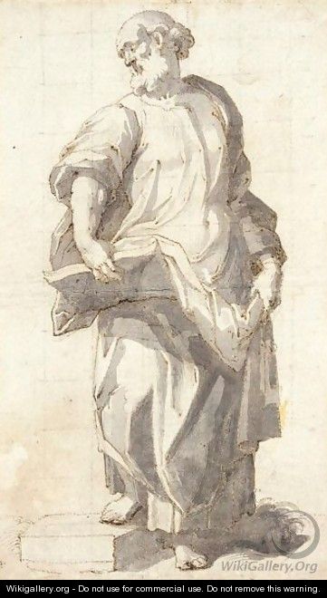 Study Of An Evangelist, Standing With An Open Book Supported On His Right Knee - Giovanni Battista (Il Malosso) Trotti
