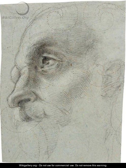 The Head Of An Old Man In Profile - (after) Giulio Romano (Orbetto)