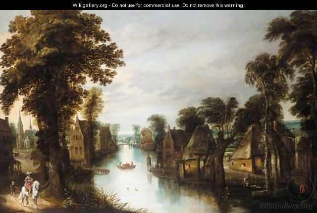 A Village By A River With A Gentleman On Horseback On A Track - (after) Jan The Elder Brueghel