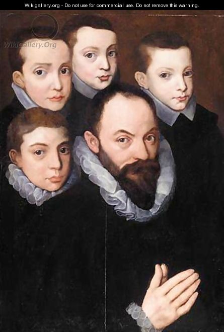 A Family Portrait Of A Gentleman And His Four Sons, Half Length, All Wearing Black, With White Ruffs - (after) Pieter Jansz. Pourbus I