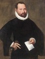 Portrait Of A Gentleman, Three Quarter Length, Wearing Black, Holding A Letter And A Pair Of Gloves - (after) Giovanni Battista Moroni
