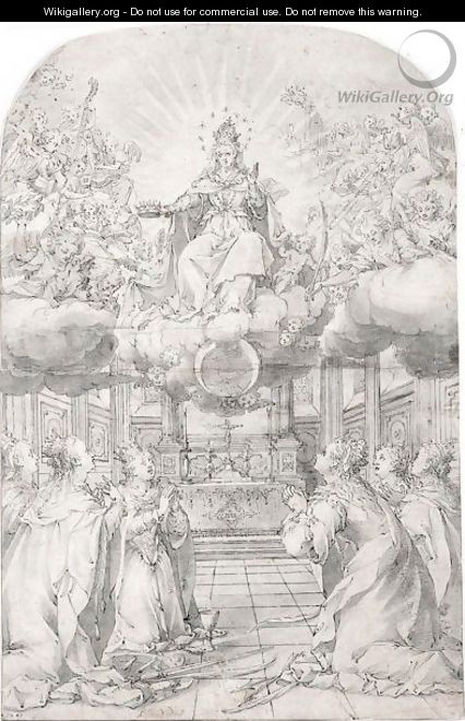 Sts. Catherine, Barbara, Ursula And Three Other Female Saints Adoring The Virgin In Glory - Hans Werl