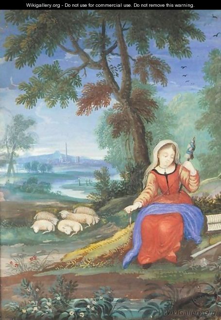 The Virgin As A Shepherdess, Seated In A Landscape And Spinning - Flemish School