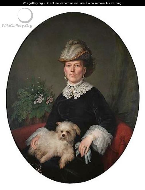 Portrait Of A Lady With Her Pet Dog - Continental School