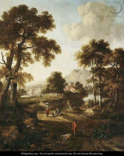 A Classical Landscape With Travellers On A Path In The Foreground - Jan Wijnants
