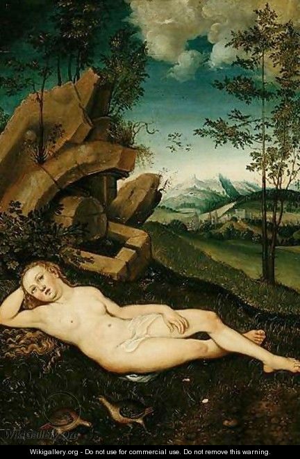 A Water Nymph Reclining In A Landscape - (after) Lucas The Elder Cranach