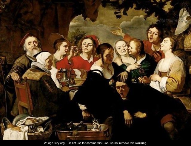 A Merry Company Feasting - (after) Adriaen Van Utrecht