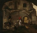 An Italianate Landscape With Two Riders And Other Figures Beneath Ruined Buildings - Philips Wouwerman