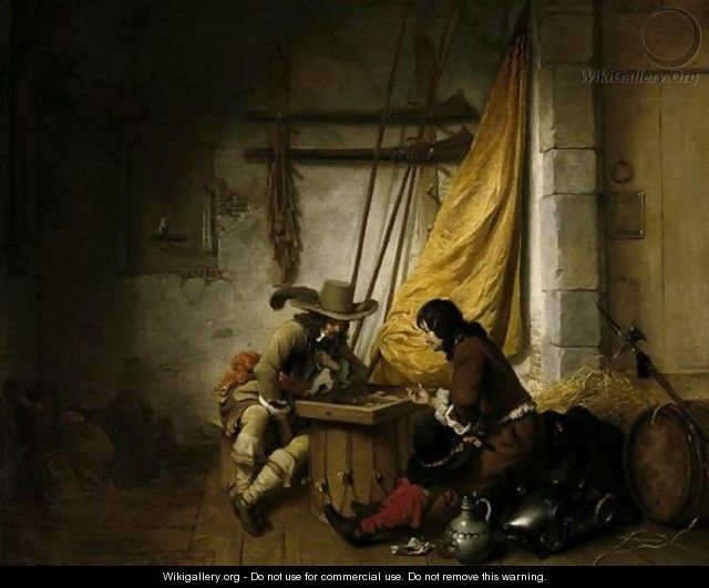 A Guardroom Scene With Two Soldiers Playing Backgammon And Another Asleep - Gerbrand Van Den Eeckhout