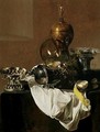 A Still Life Of Silverware, An Overturned Roemer, A Peeled Lemon On A Plate, A Blue-And-White Porcelain Bowl And An Ormolu Vase, All On A Table Draped With A White Cloth - Jan Jansz. Treck