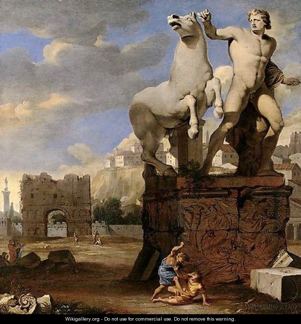 A Capriccio Of The Forum Romanum, With The Sculpture Groups Of Alexander And Bucephalus, And Cain And Abel - Thomas Blanchet