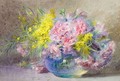 Still Life Of Flowers Including Mimosa And Other Flowers In A Glass Bowl - Blanche Odin