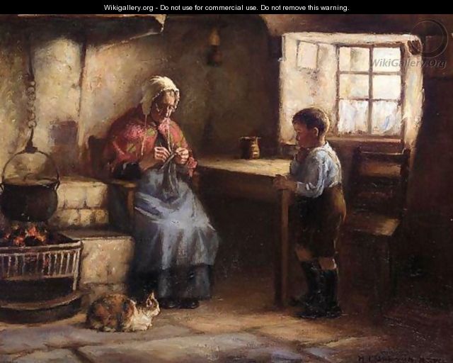 By The Fire With Grandmother - Henry John Dobson