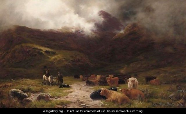 Highland Cattle And Drovers In A Glen - Louis Bosworth Hurt
