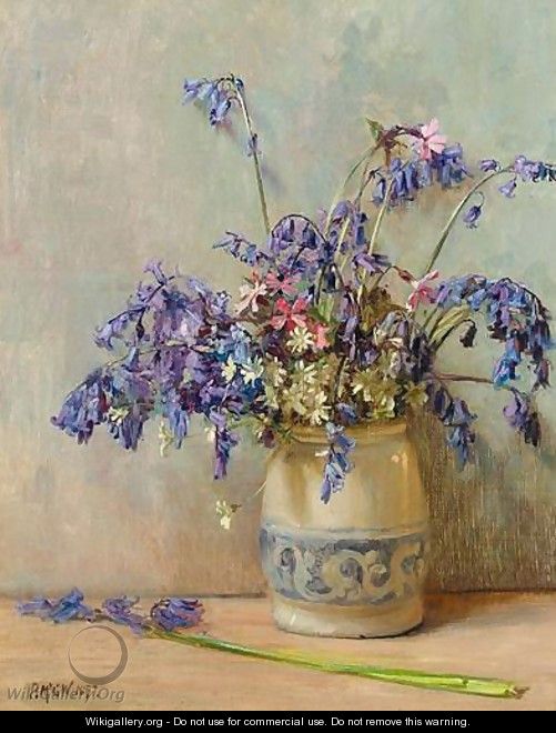 A Still Life Of Bluebells, Campions And Daisies In A Vase - Peter MacGregor Wilson