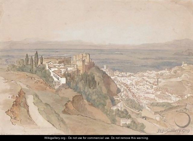The Alhambra With The Generalife And The Palace Of Charles V From Under La Silla Del Moro - (after) Edward Lear
