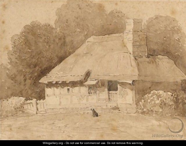 A Dog By A Thatched Cottage - David Cox