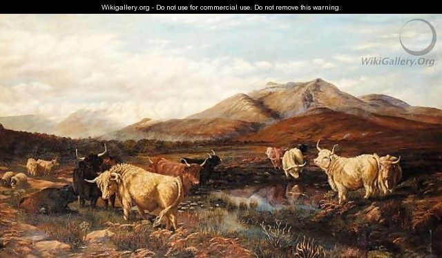 Cattle In Highland Landscape - (after) Henry William Banks Davis