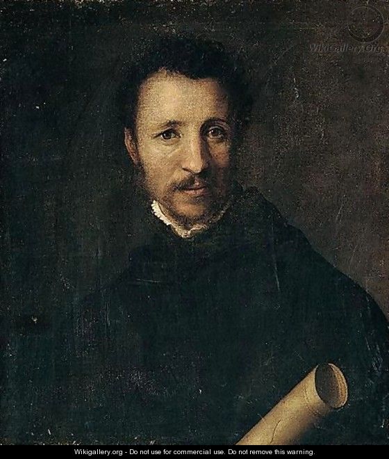 Portrait Of A Young Bearded Man Holding A Scroll - Venetian School