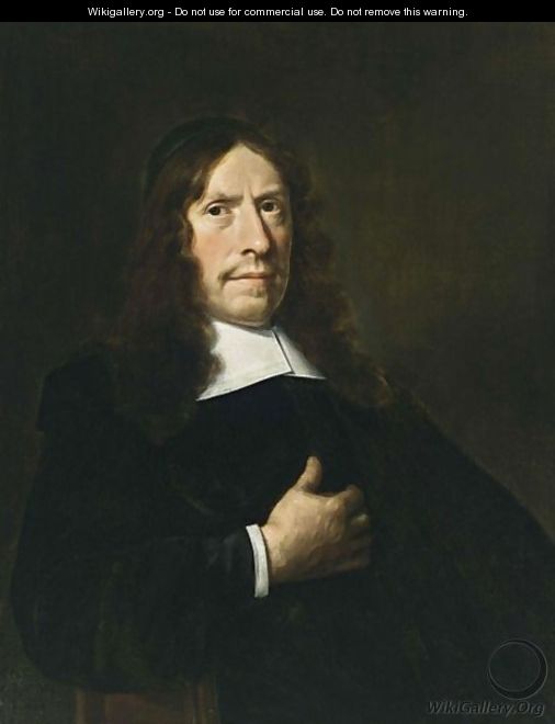 A Portrait Of A Cleric, Aged 65, Wearing A Black Coat With A White Collar And Sleeves And A Black Cap - Hendrick Van Vliet