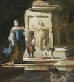 A Lady With A Negro Servant And Two Dogs Near A Classical Fountain - (after) Thomas Van Der Wilt