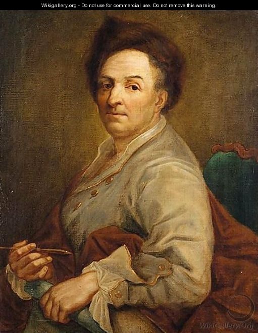 Portrait Of An Artist, Half Length, In A Grey Coat And A Fur Hat, Possibly A Self Portrait - (after) Mengs, Anton Raphael