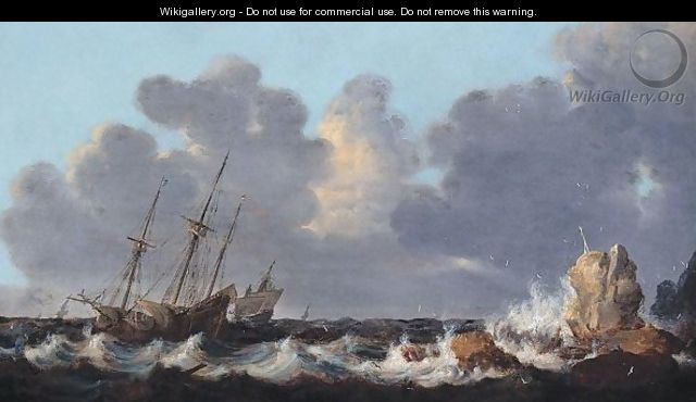 A Stormy Seascape With A Shipwreck - (after) Simon De Vlieger