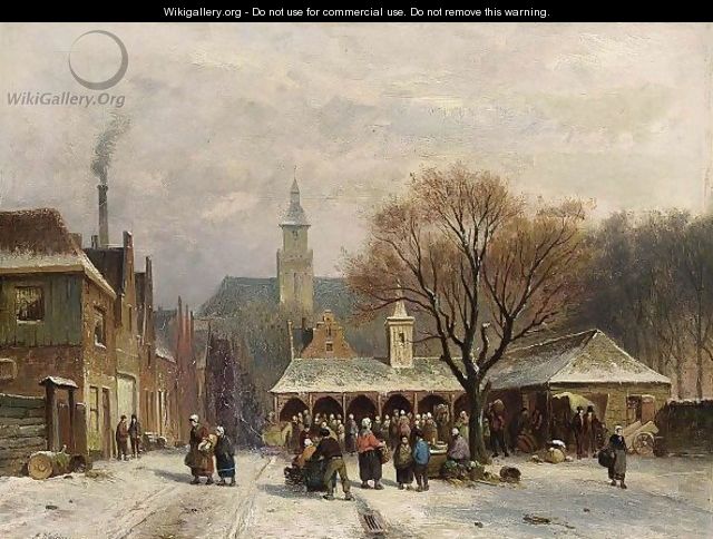 Villagers On A Town Square In Winter - Antonie Waldorp