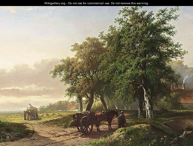 Haycarts Near The Fields - Georgius Heerebaart
