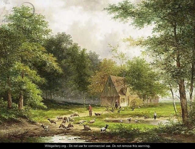 A Shepherd And His Flock In A Wooded Landscape 2 - Jan Evert Morel