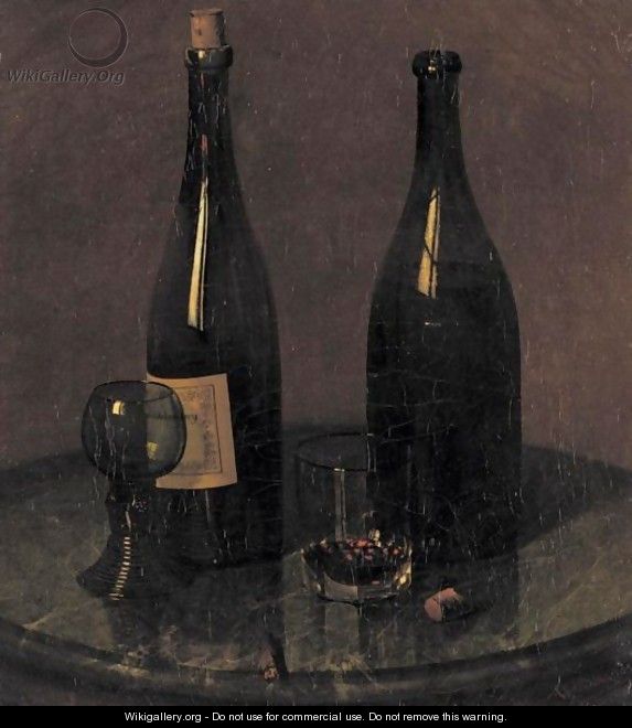 Still Life With Wine, Bottles And A Cigar - Christian Schmidt