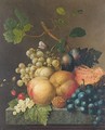 Still Life With Peaches, Plums, Strawberries, Grapes, A Walnut And A Melon On Stone Ledge - (after) Willem Van Leen