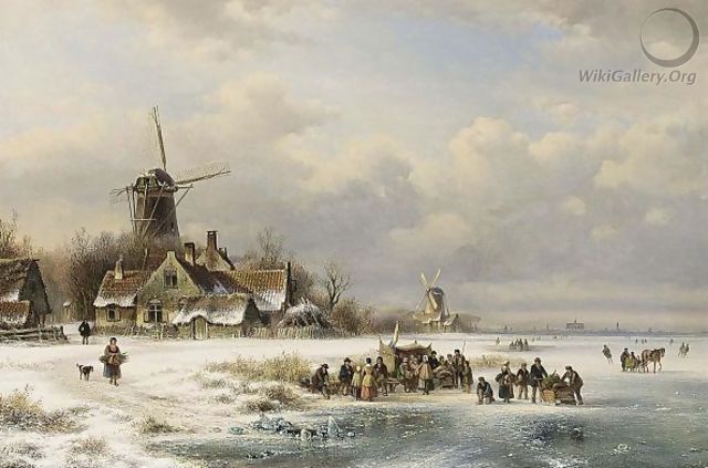 Skaters On A Frozen River Near A 