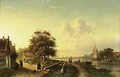 A River Landscape With Figures On A Country Road - Charles Henri Leickert